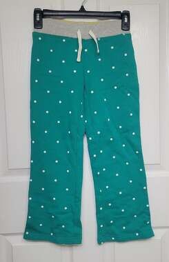 Mini Boden Girls Teal Green Polka Dot Sweatpants Ribbed Waist Drawstring Size 8